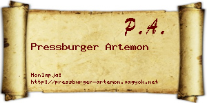 Pressburger Artemon névjegykártya